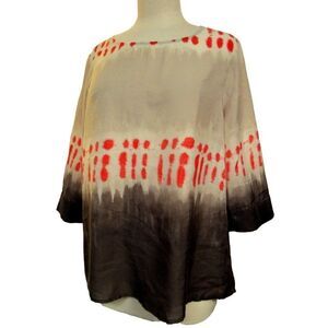 Chico's Watercolor Print Pullover Top  S-M  Silky Soft 3/4 Sleeves Muted Colors